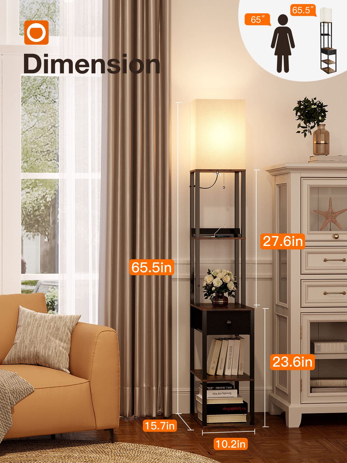 Addlon floor lamp shelves for living room decoration.