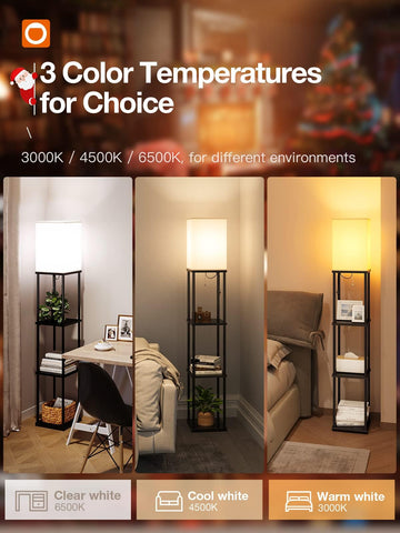 Addlon floor lamp with shelves side view, enhances room depth and organization.