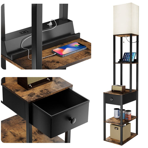 Addlon floor lamp with USB outlet and drawer by the sofa.