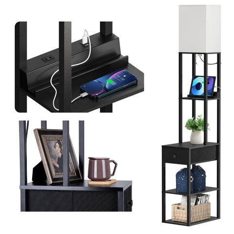 Addlon floor lamp with USB outlets and drawer, ideal for living room charging and storage.