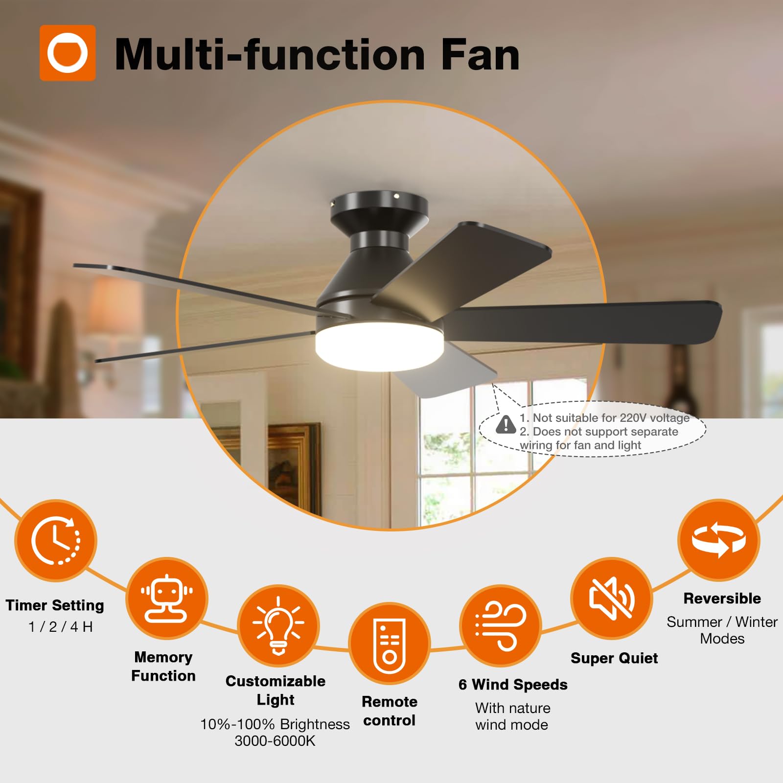 Addlon 42-inch flush-mount ceiling fan blends with decor