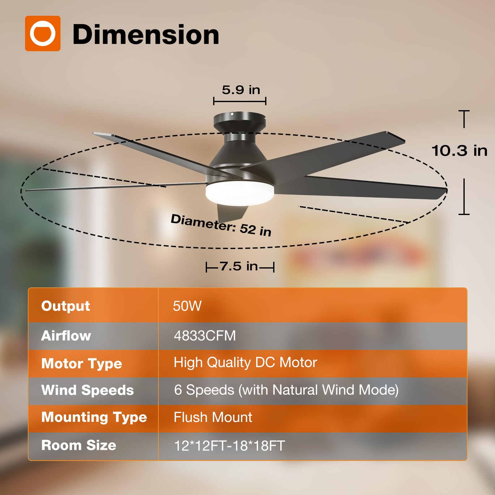 Addlon flush-mount ceiling fan installation demo in a modern living space.