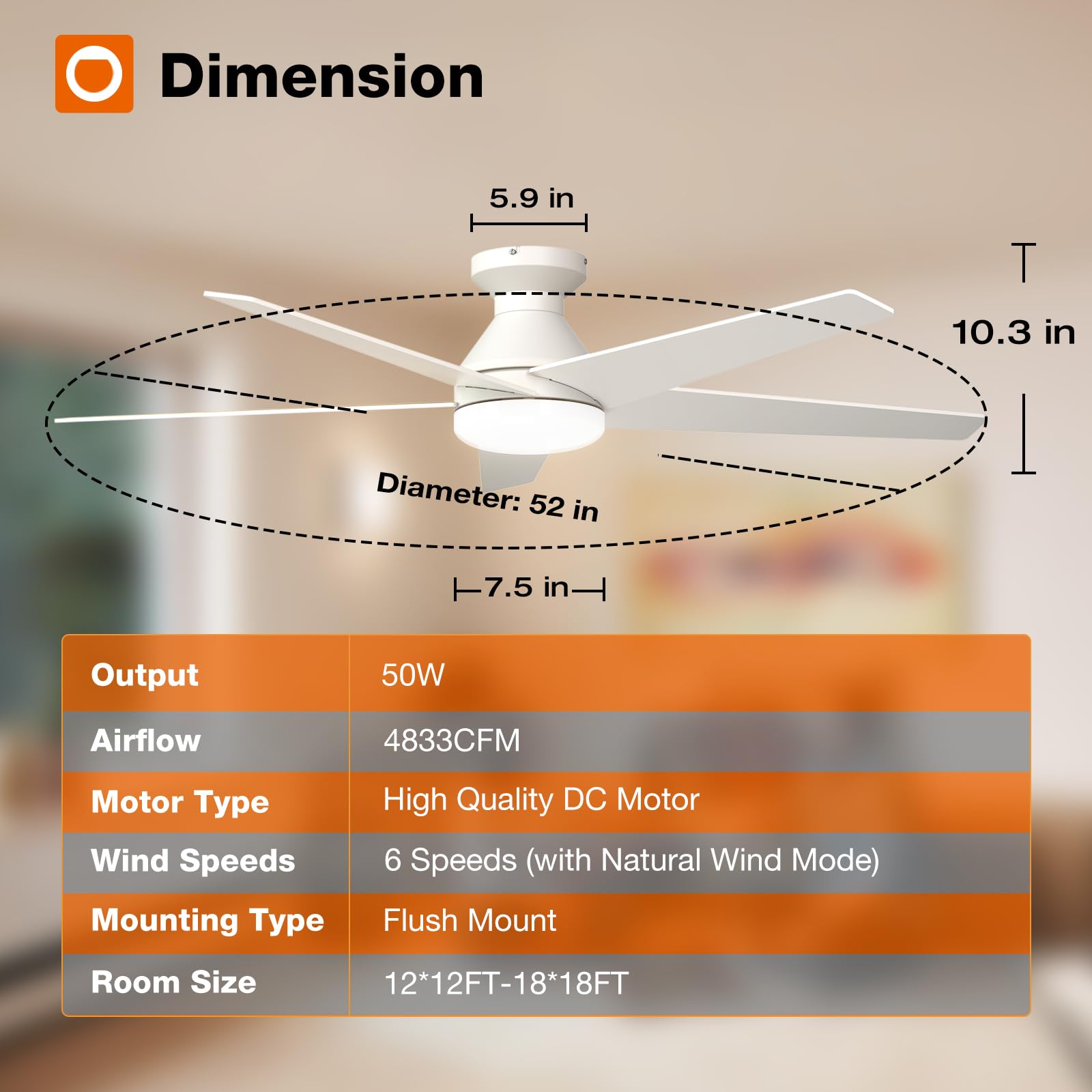 Addlon flush-mount ceiling fan suits compact spaces with clean, low profile.