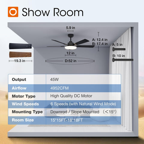 Addlon indoor/outdoor ceiling fan suitable for patios and covered outdoor spaces.