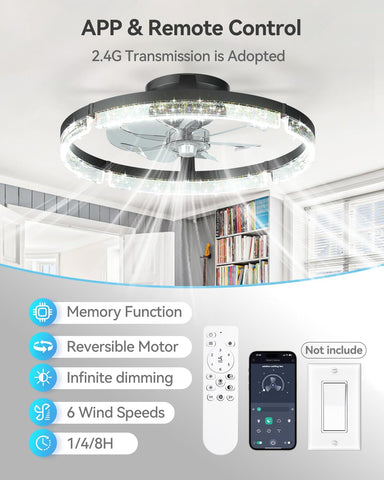 Addlon low-profile flush mount fan in black fits tight spaces.