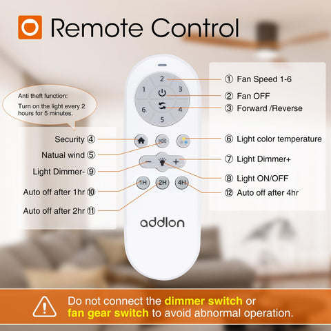 Addlon reversible DC motor ceiling fan promotes year-round comfort.