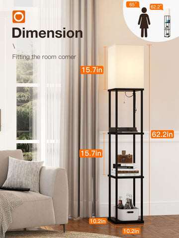 Addlon shelf floor lamp ideal for bedroom or office with built-in charging.