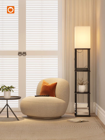 Addlon shelf floor lamp offers warm to cool lighting for reading.