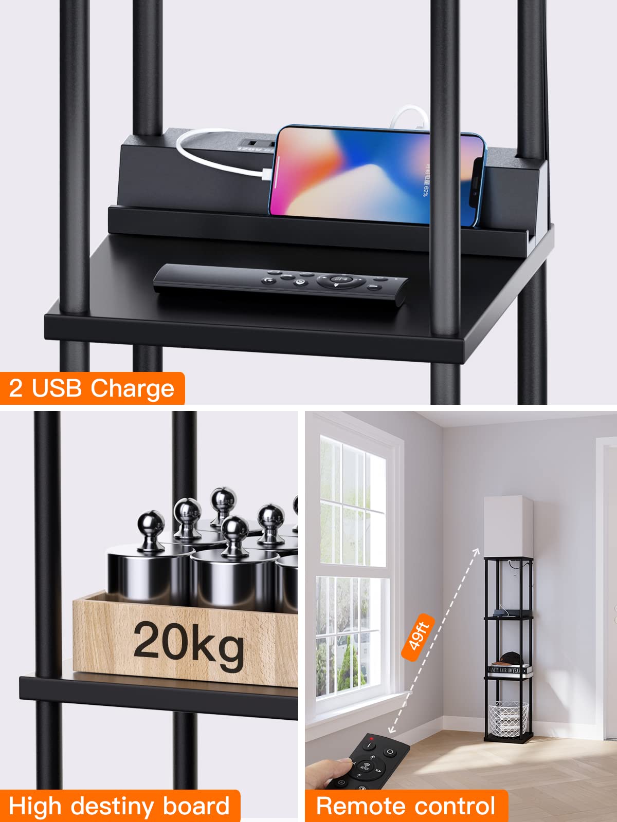 Addlon shelf floor lamp three sturdy shelves for display and storage.
