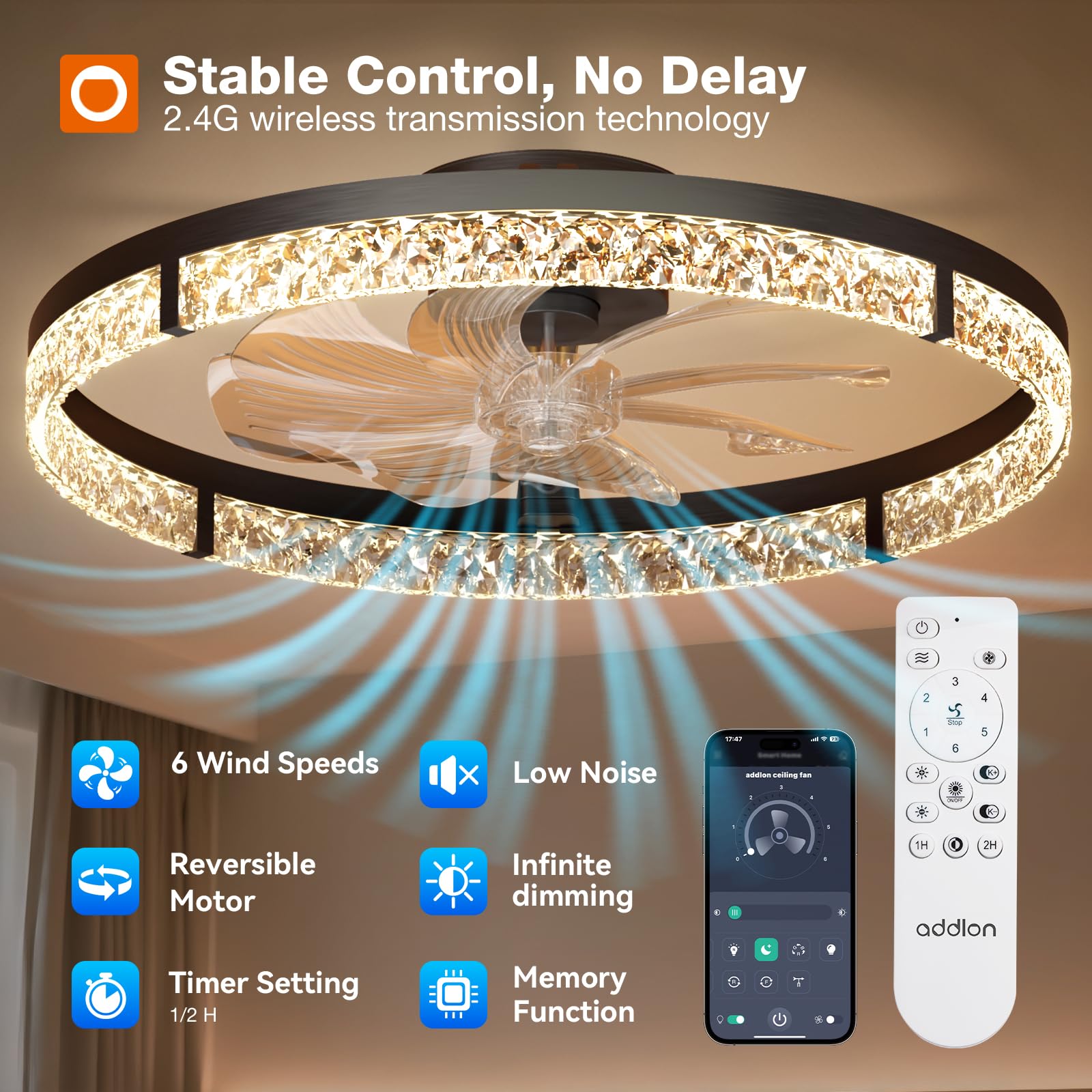 Addlon smart remote and app control for fan and light