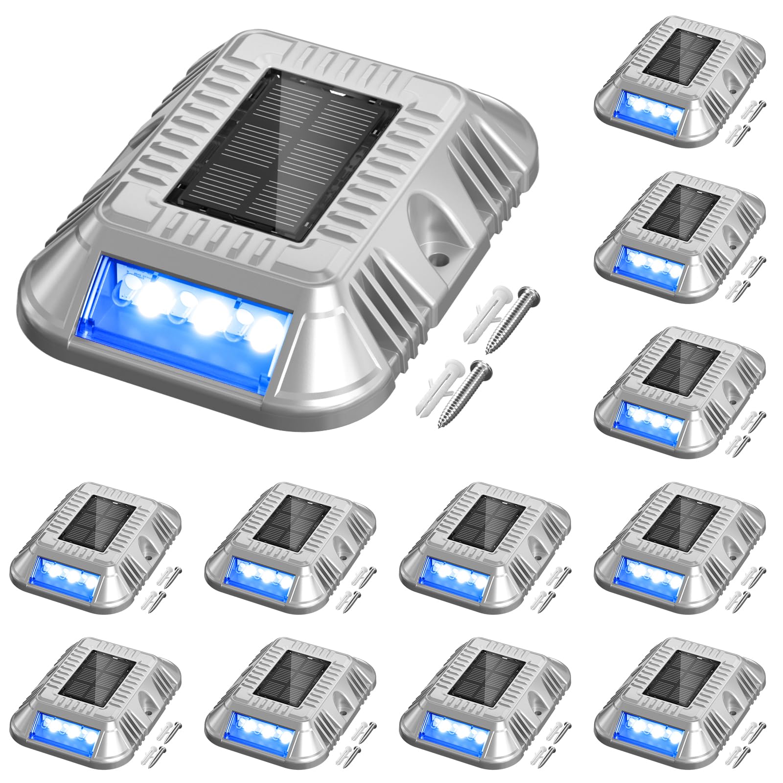 Addlon solar dock light emits blue glow along a dock for safe nighttime guidance