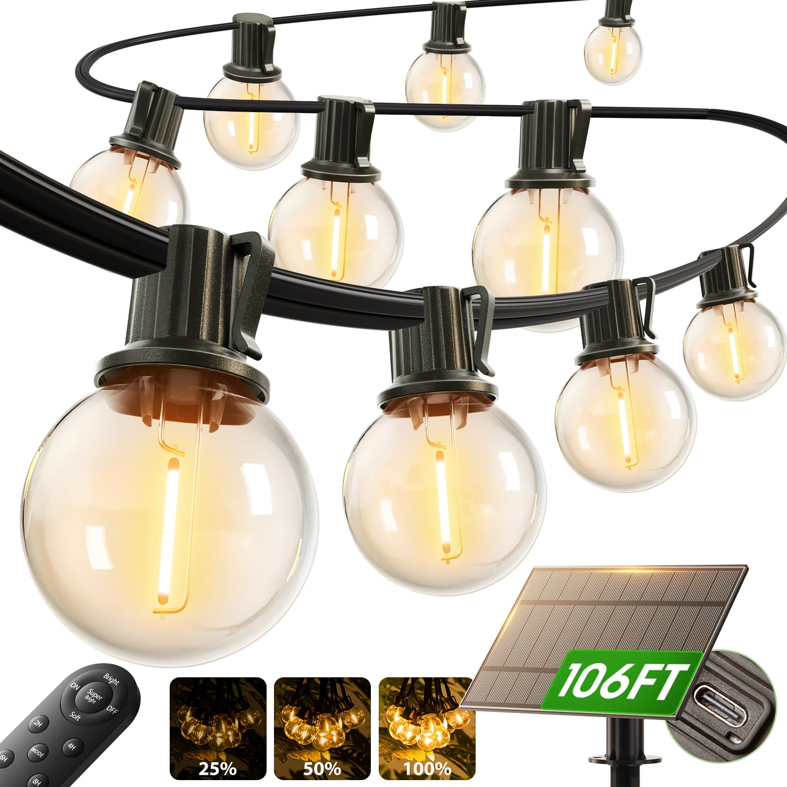 Addlon remote-controlled outdoor solar string lights illuminate a patio scene