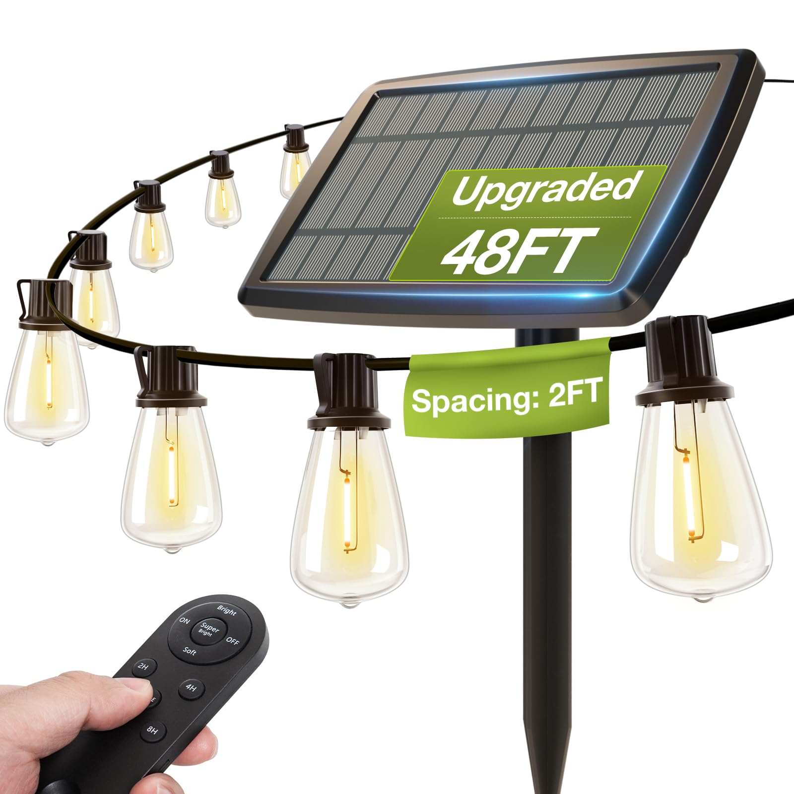addlon solar string lights with remote control illuminate outdoor spaces with adjustable brightness.