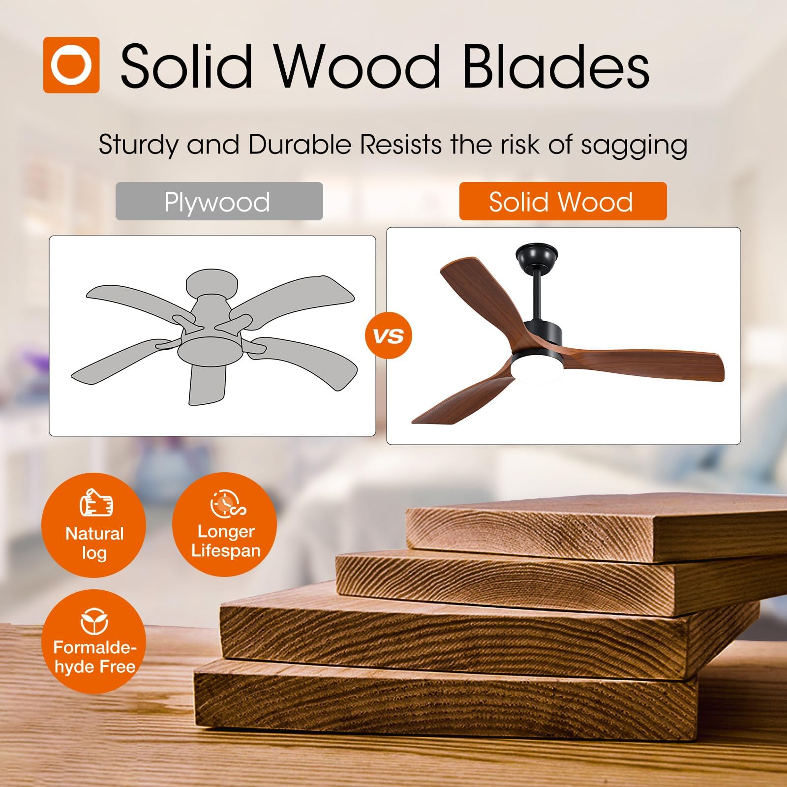Addlon wood blade design enhances décor while delivering smooth airflow