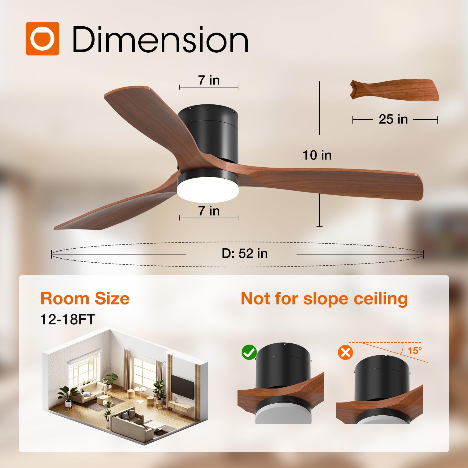 Addlon natural carved wood blades provide quiet, lasting airflow.
