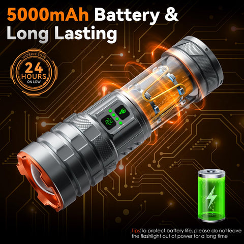 ADDplus flashlight with 5000mAh battery delivering extended runtime outdoors.