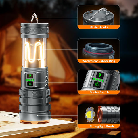 ADDplus flashlight packing includes battery, USB-C cable, and lanyard.