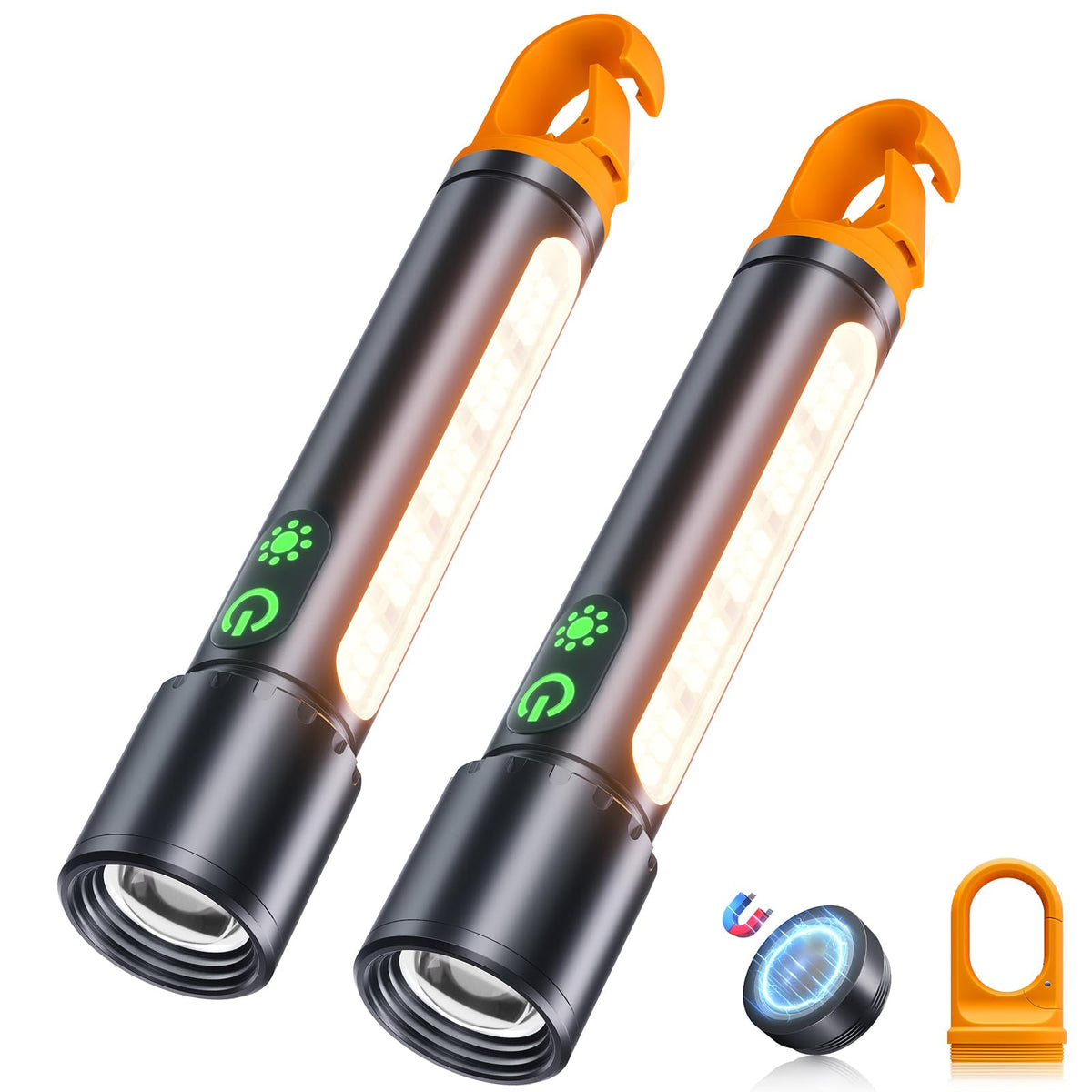 ADDplus magnetic flashlight front view showing compact handheld design for outdoor use