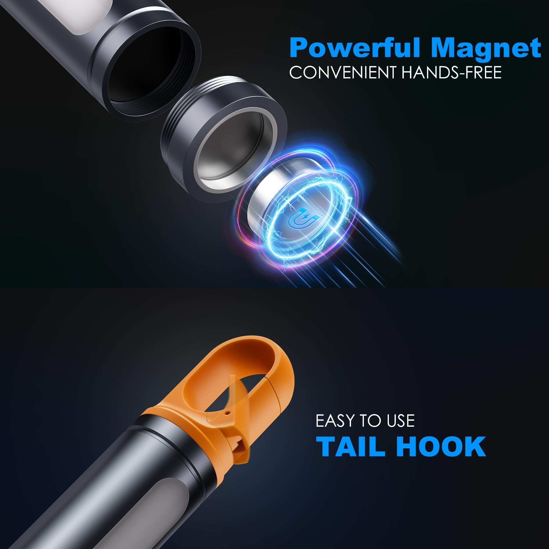 ADDplus magnetic flashlight with USB-C charging port for fast recharge