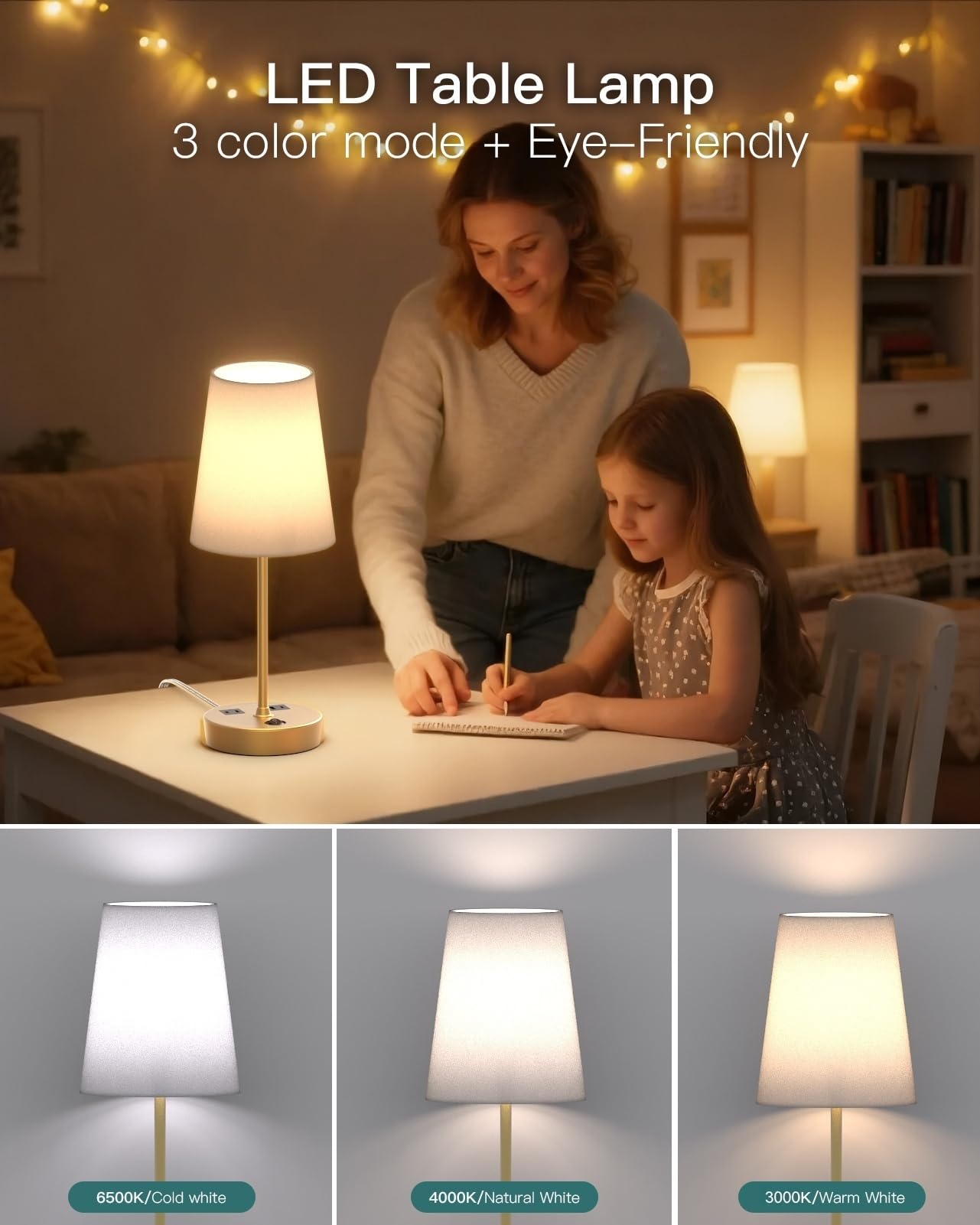 Addtam bedside table lamp with USB-C port for fast charging at night