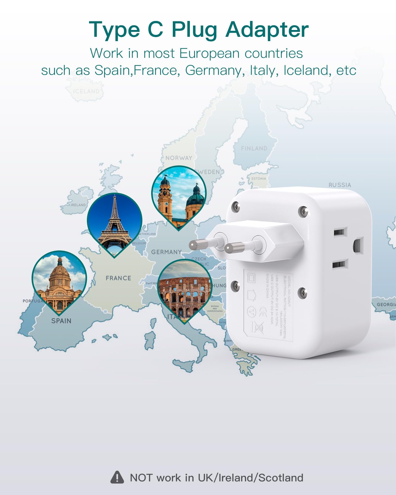 Addtam compact travel-size adapter fits hotel sockets easily