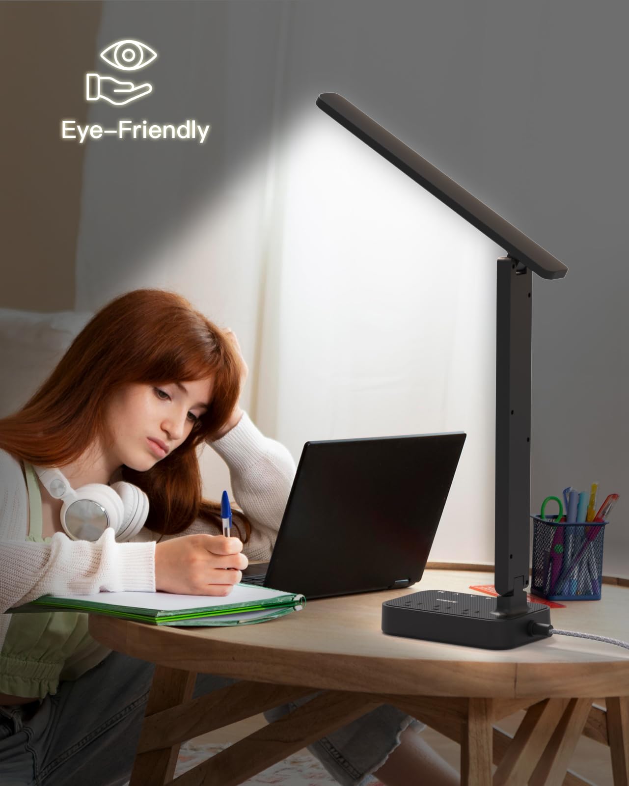 Addtam plug-in lamp with 5-foot cord fits compact desks
