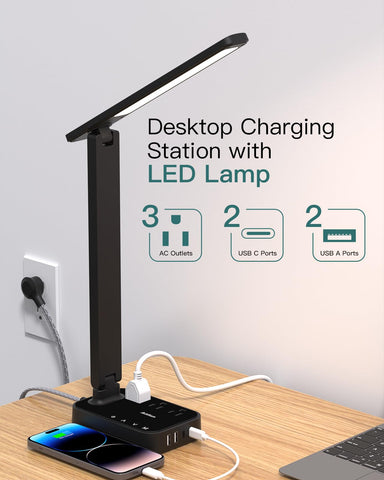 Addtam desk lamp power strip with USB ports keeps devices charged while you work