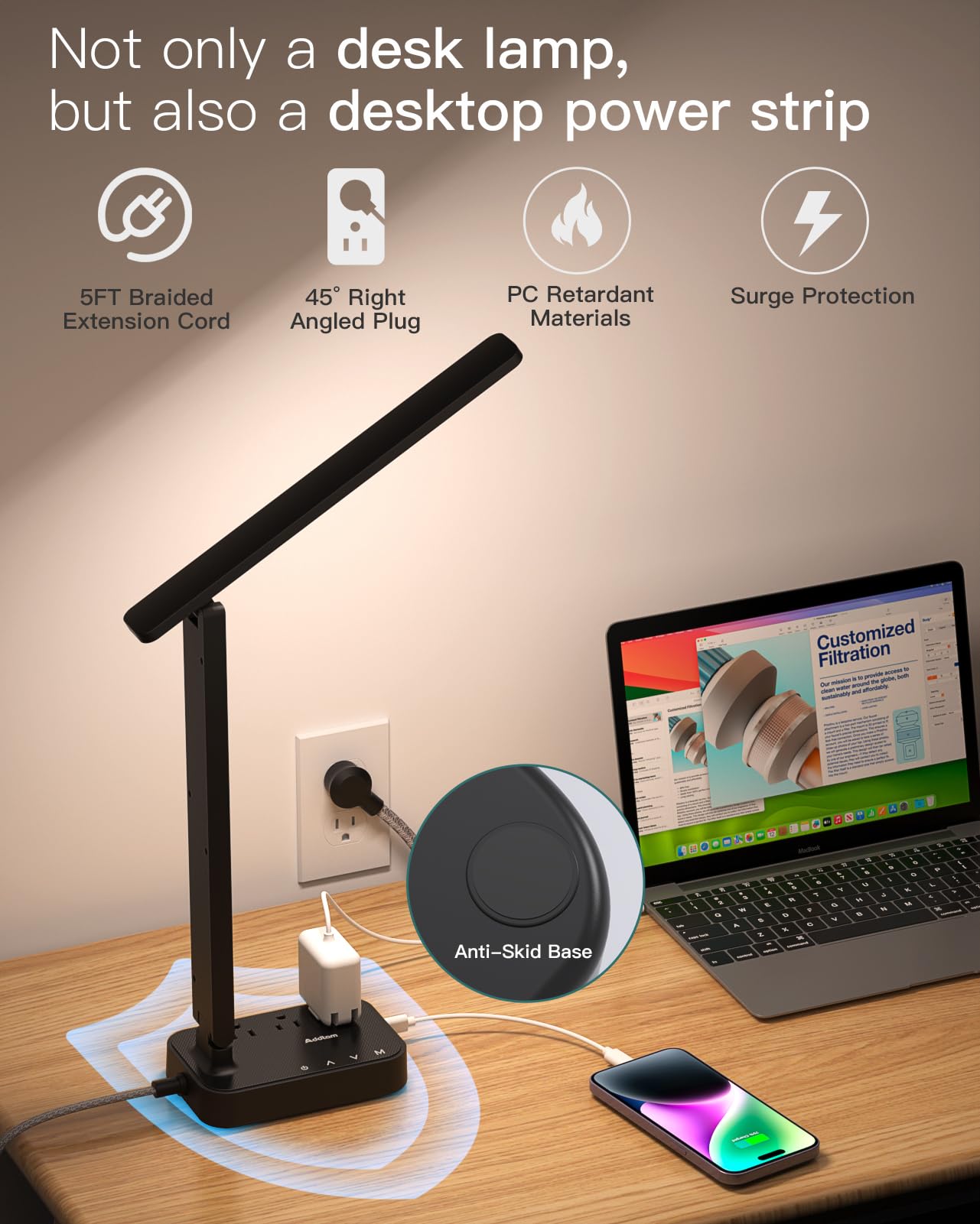 Addtam dorm-room desk setup supports daily charging and lighting