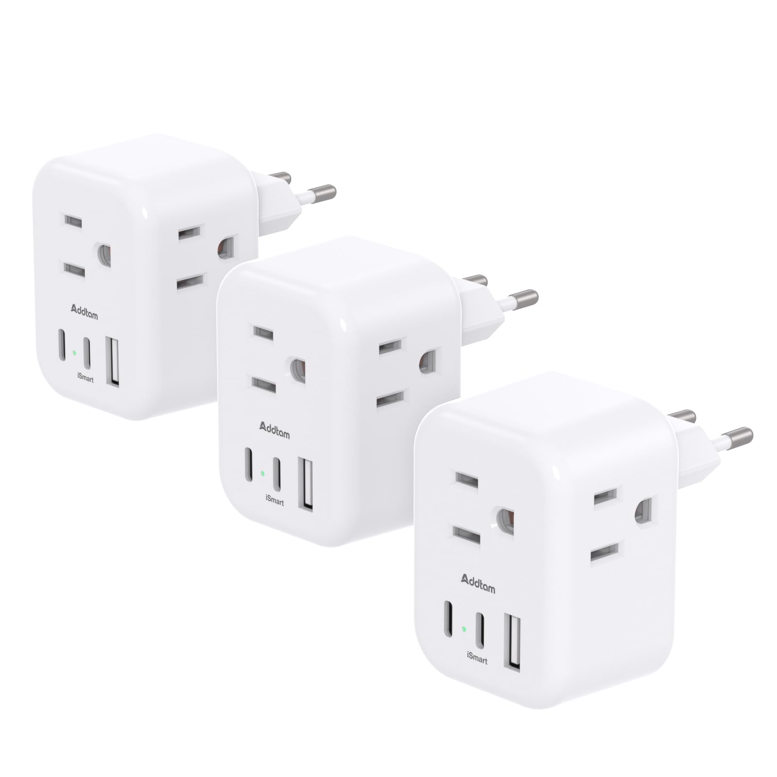 Addtam 6-in-1 EU travel adapter for versatile on-the-go charging