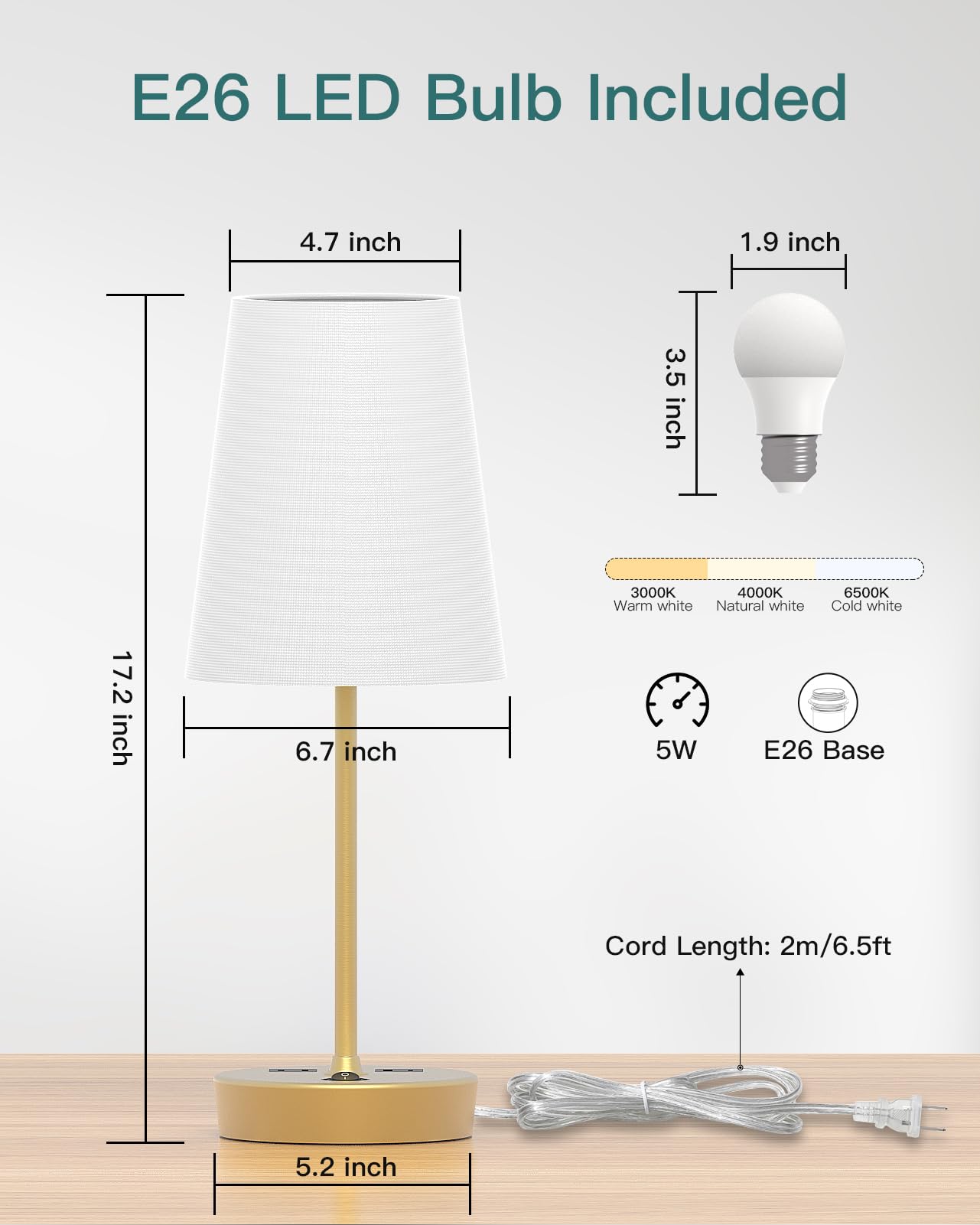 Addtam compact lamp with shade and sturdy base for stability