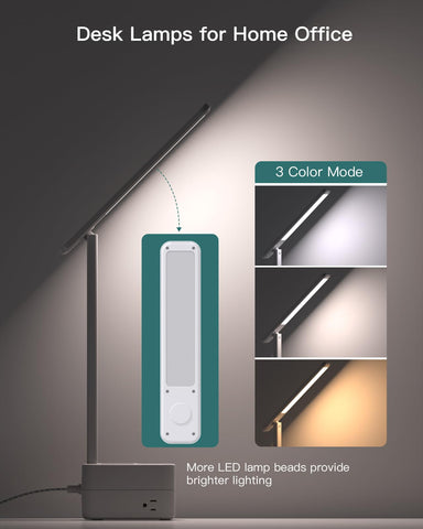 Addtam LED desk lamp demonstrating three color modes for tasks.