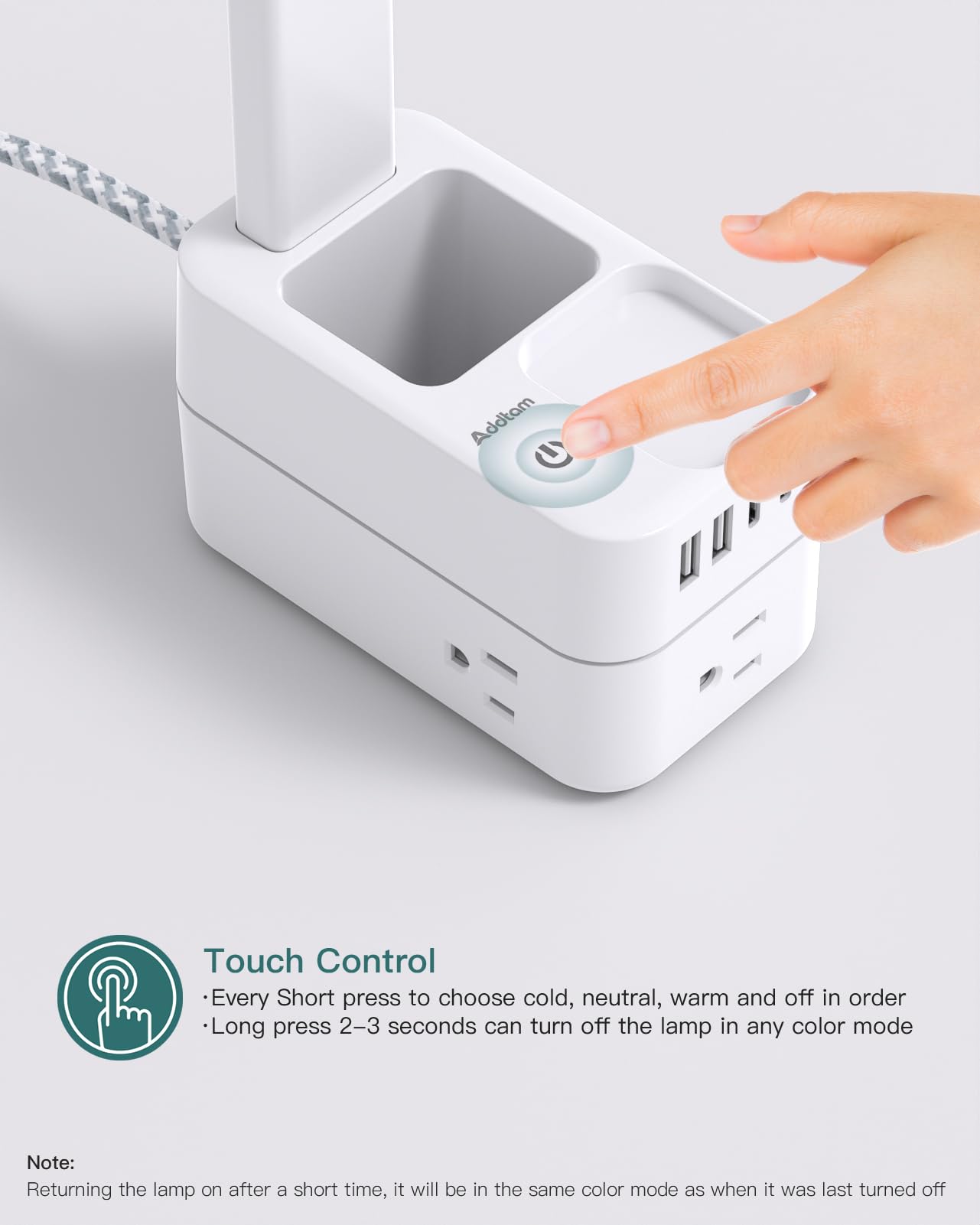 Addtam desk lamp with storage compartment keeps supplies handy.