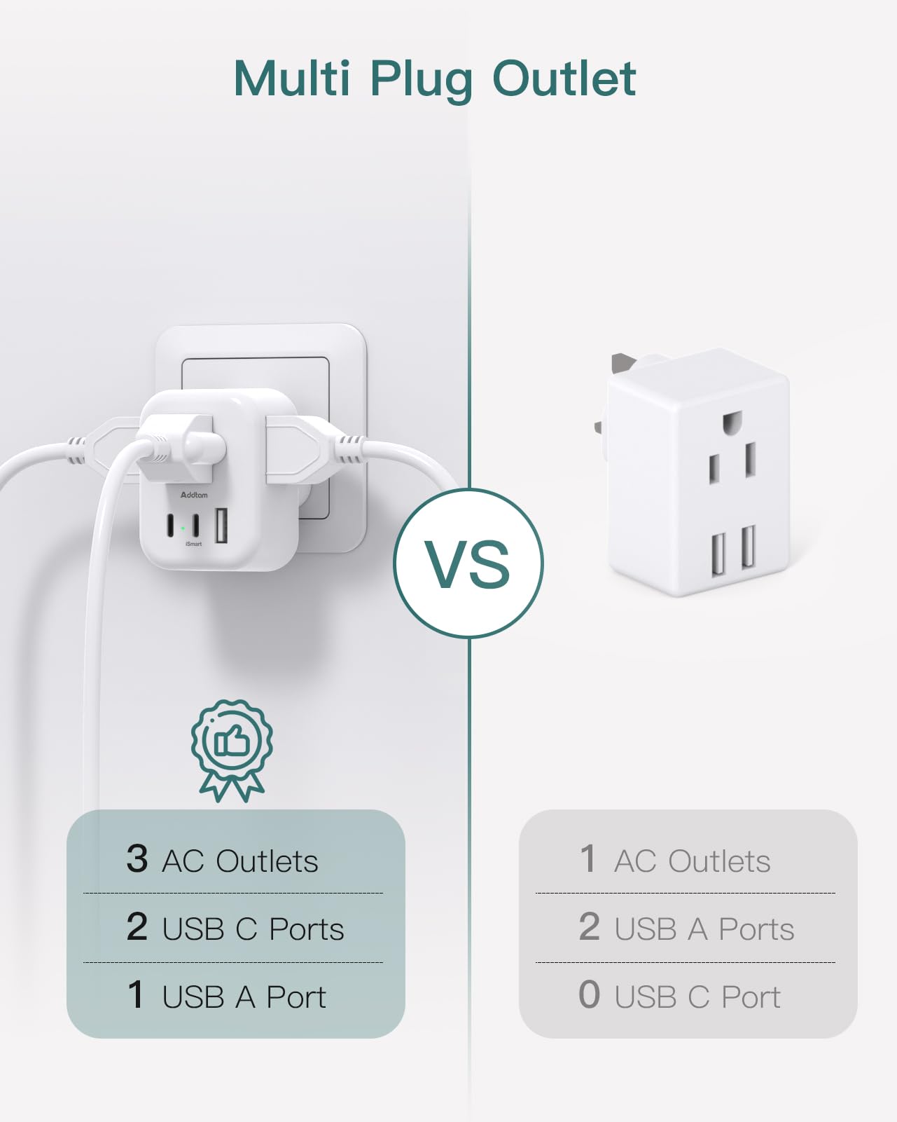Addtam Type G power adapter with UK plug in travel-ready context