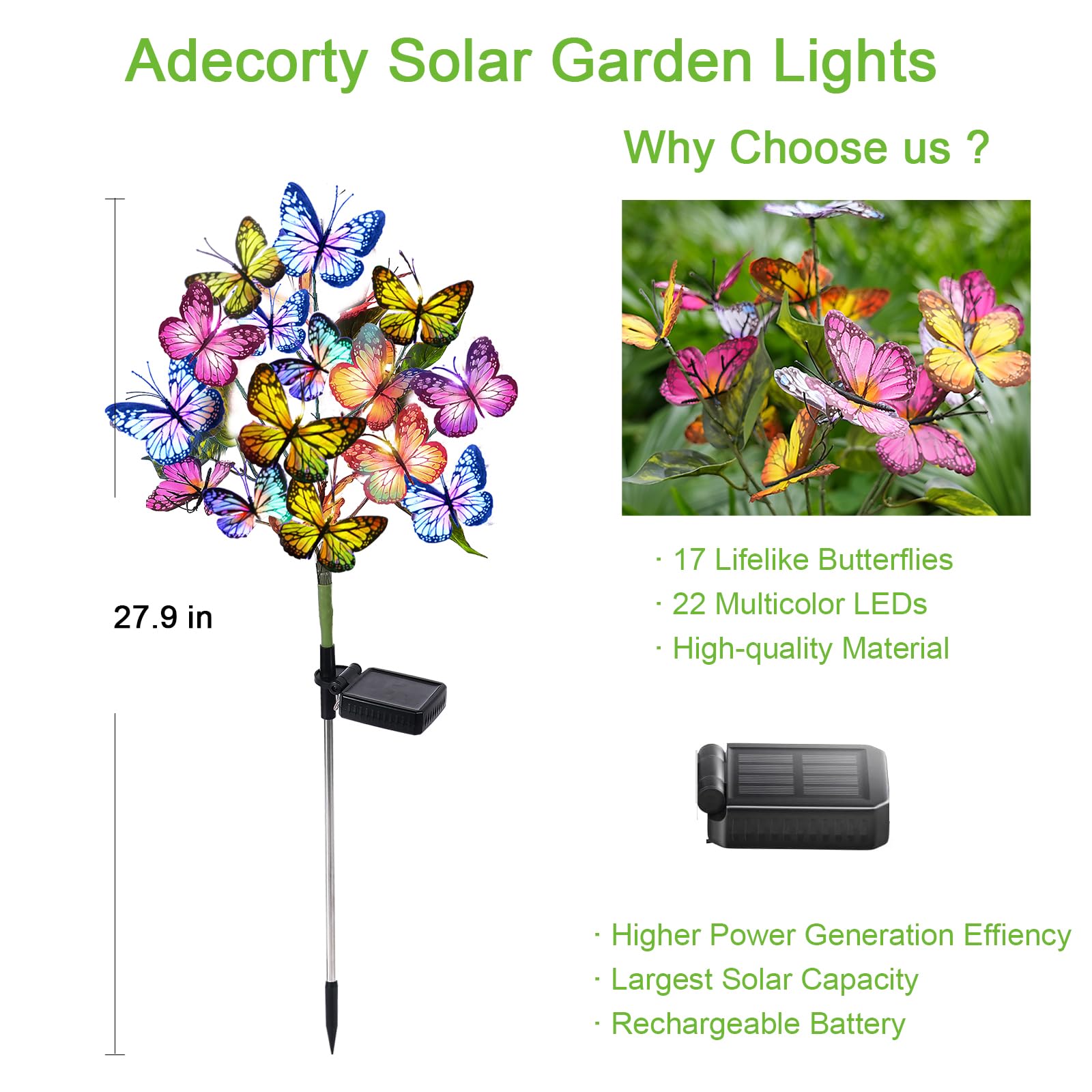 Adecorty 34-butterflies LED light adds festive yard charm.