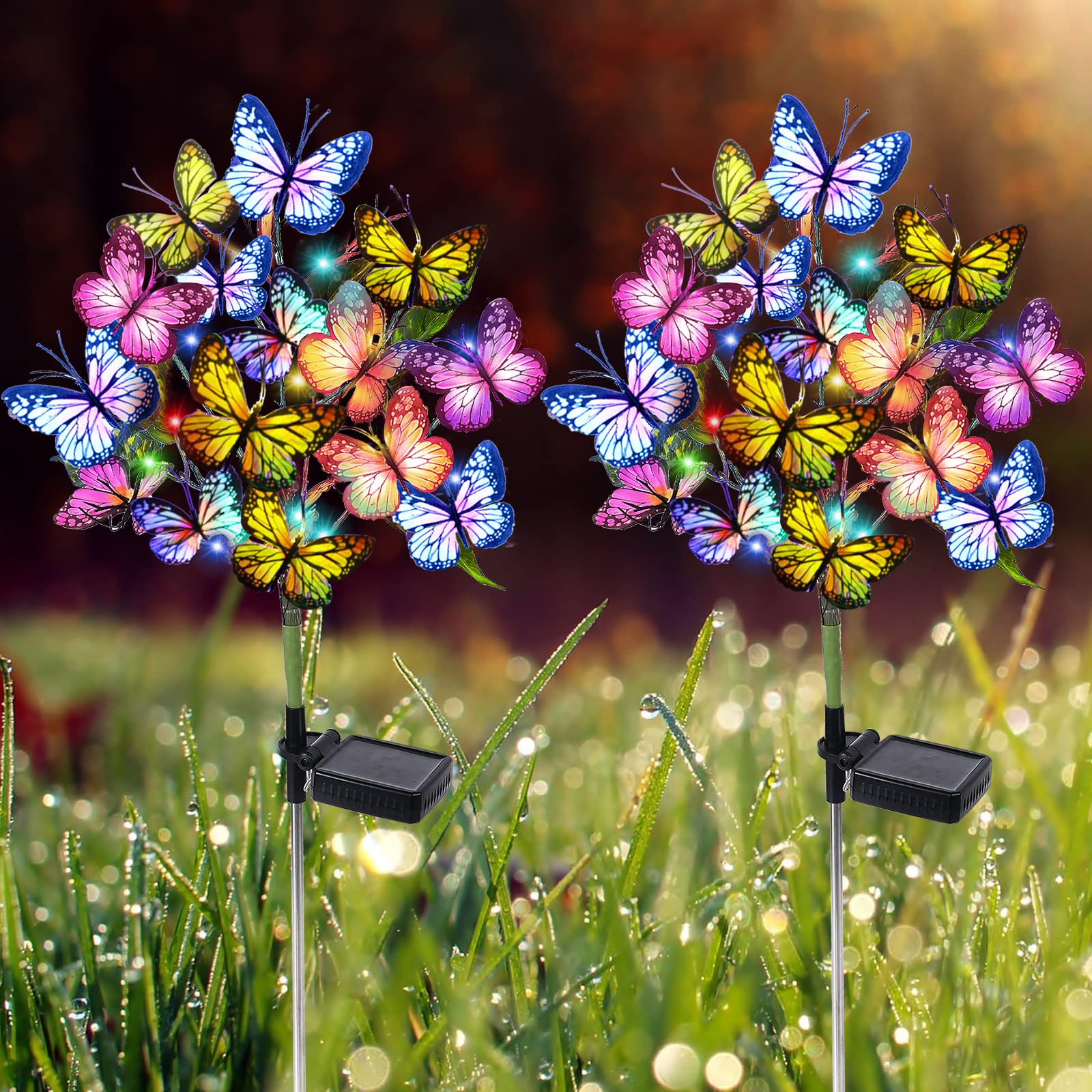 Adecorty butterfly solar garden light with lifelike butterflies for vibrant evening ambiance.
