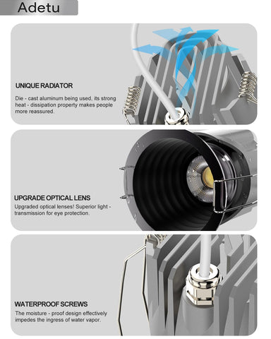 Adetu 2-inch downlight with focused beam supports task lighting