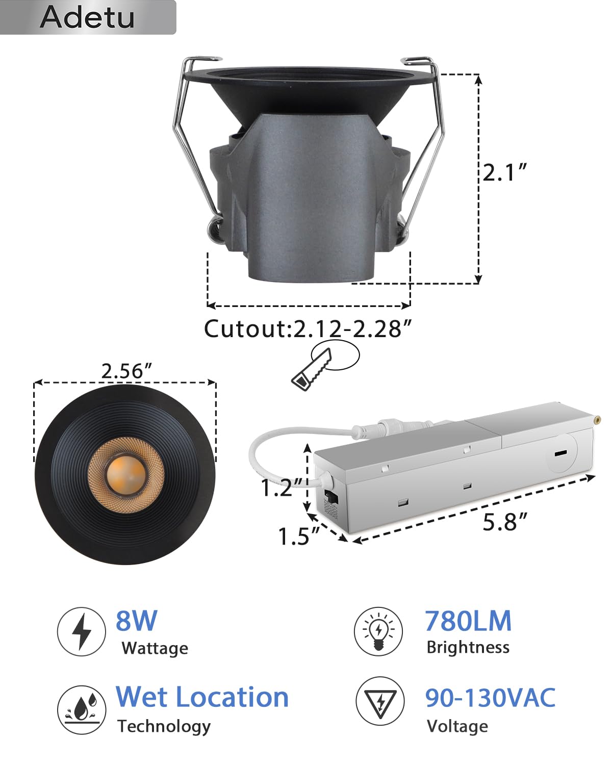 Adetu 2-inch downlight is easy to retrofit in various ceilings