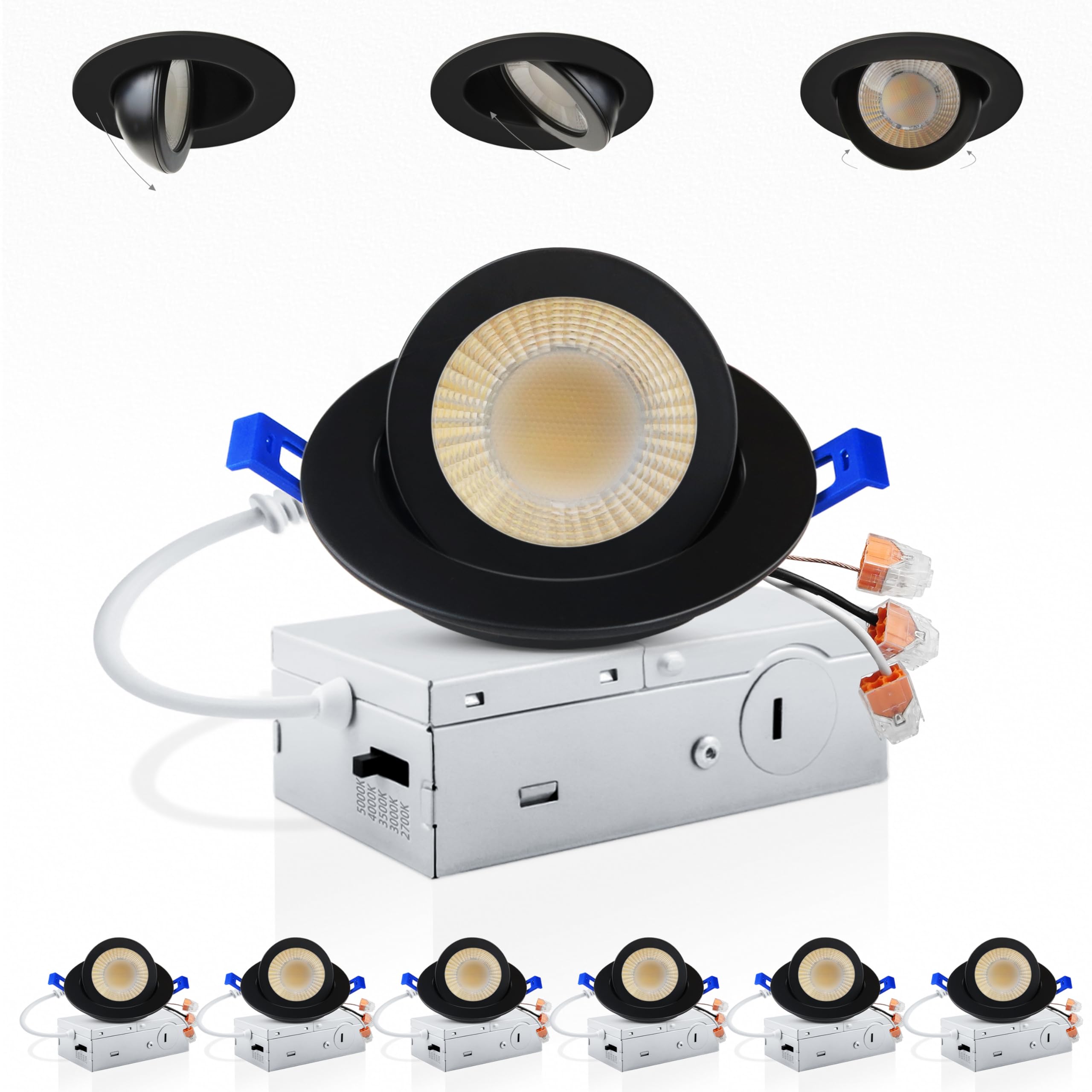 Adetu 3in gimbal recessed light black closeup showing slim ceiling installation