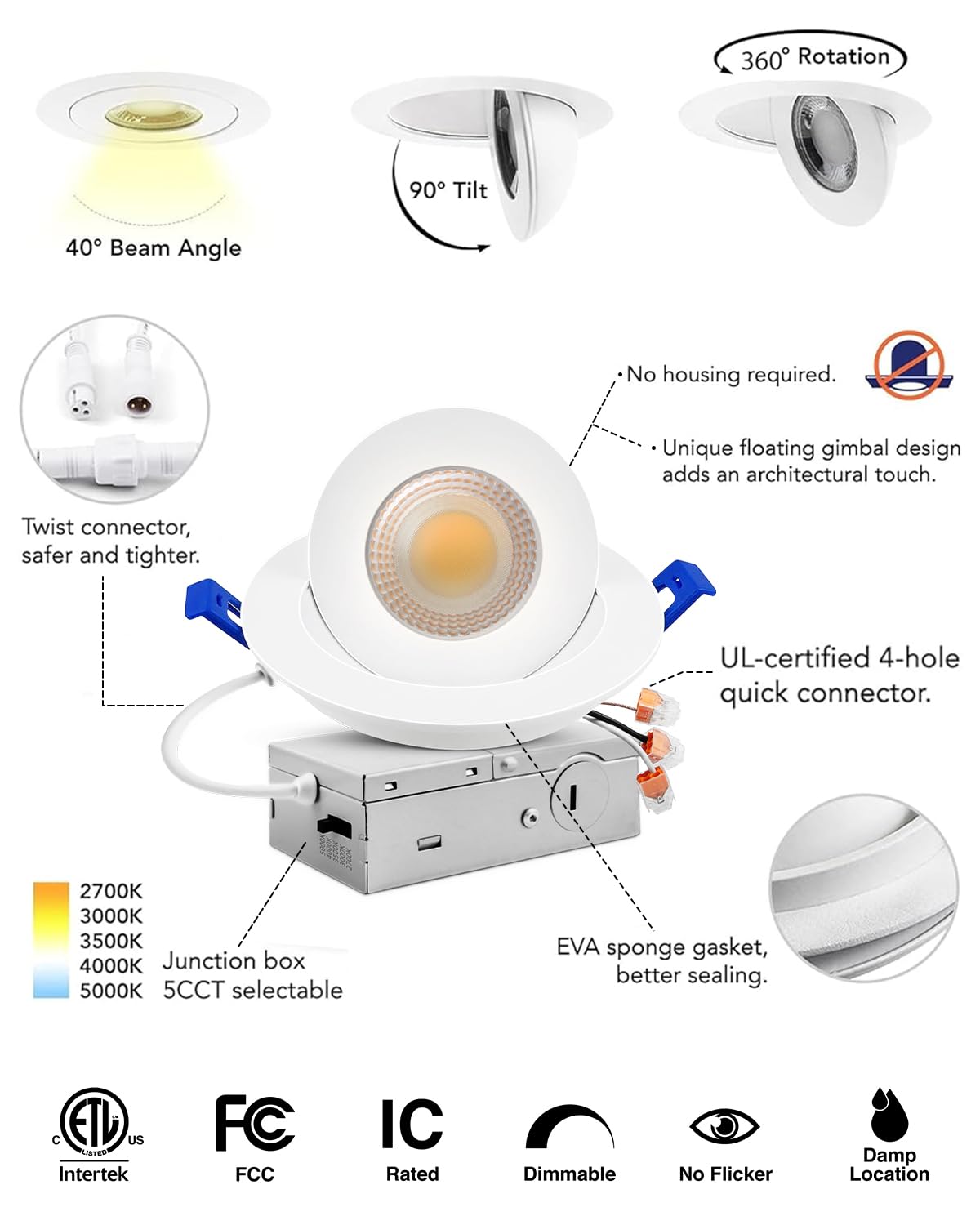 Adetu easy-install 4-inch recessed lighting ideal for kitchens, living rooms, and hallways.