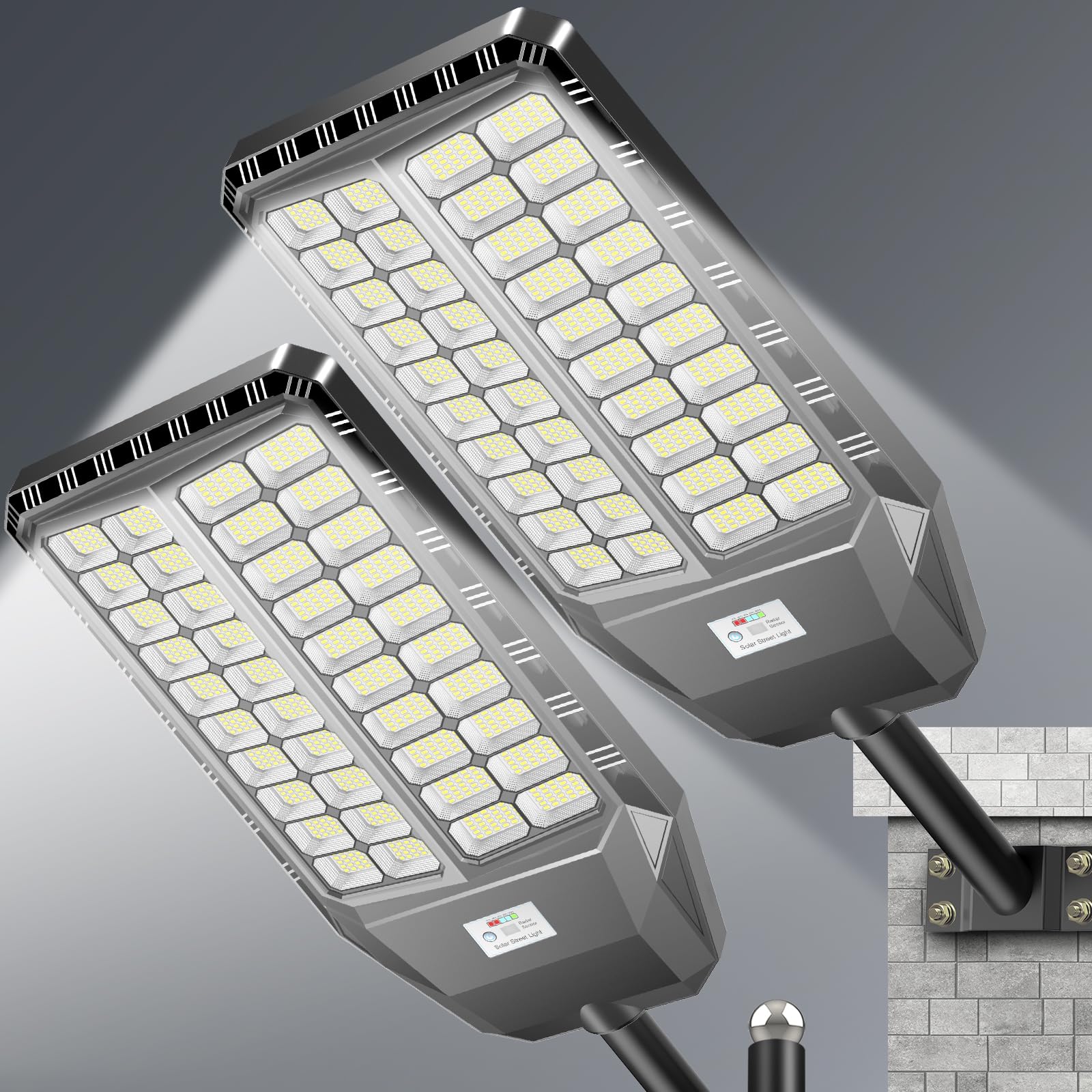 Adewalk 10000W Pro large solar street light front view showing expansive illumination for yards and driveways.