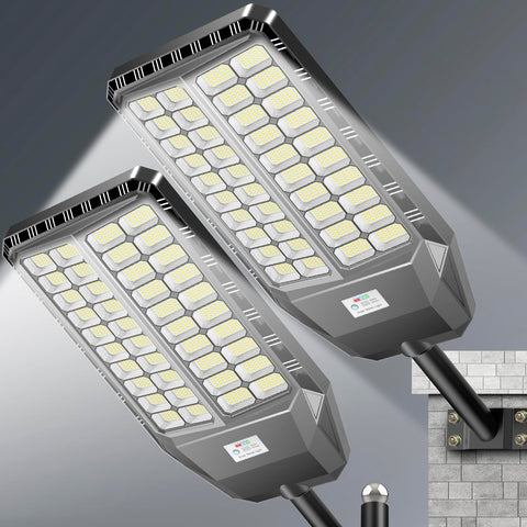 Adewalk 10000W Pro large solar street light front view showing expansive illumination for yards and driveways.
