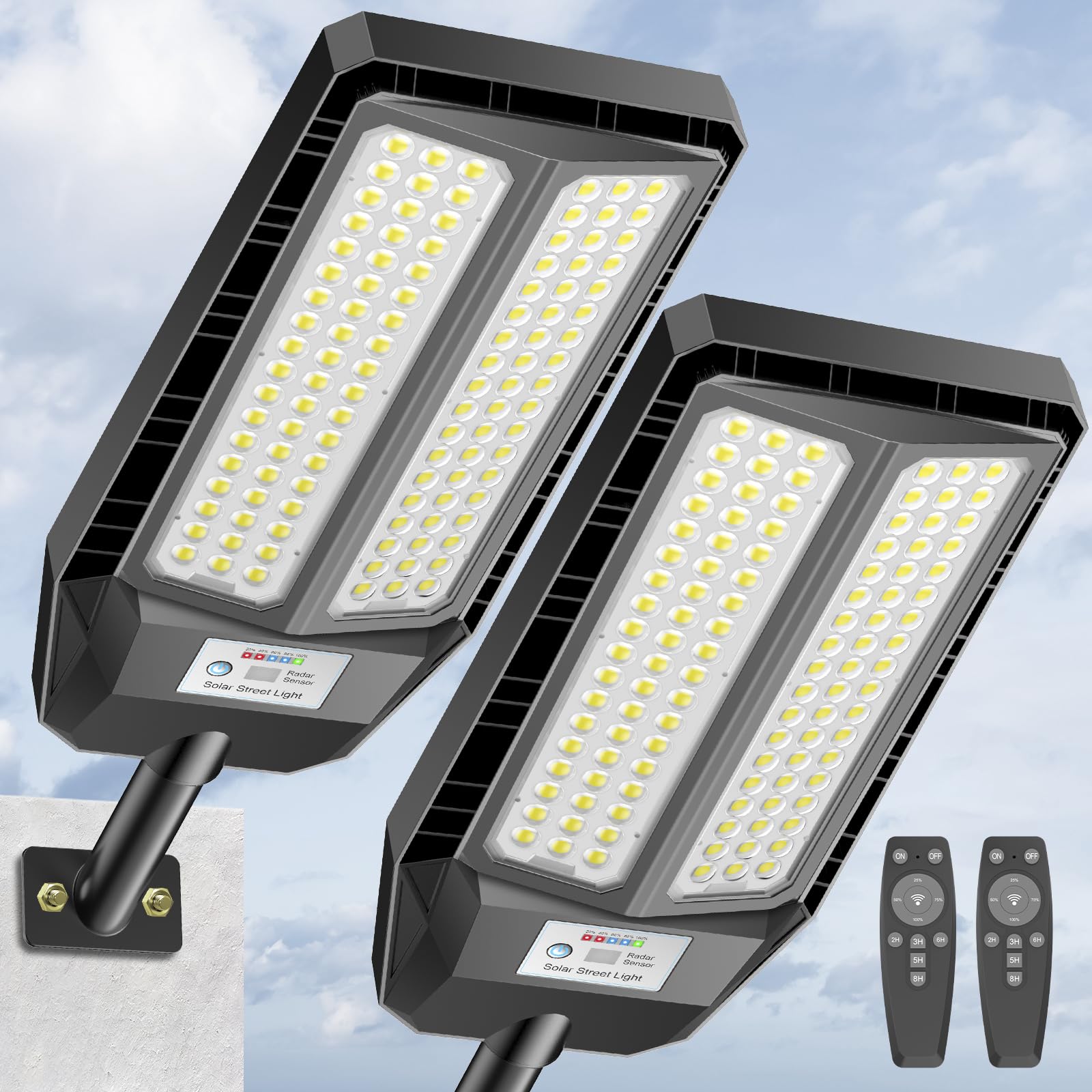 Adewalk 5000W solar street light with a bright beam for driveways.