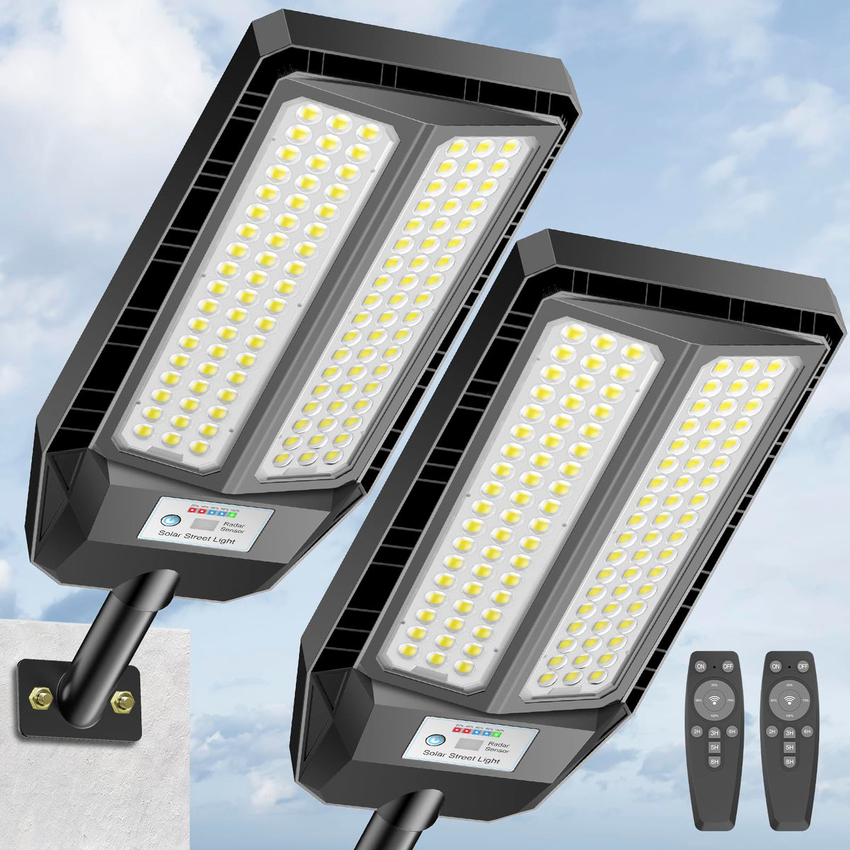 Adewalk 5000W solar street light with a bright beam for driveways.