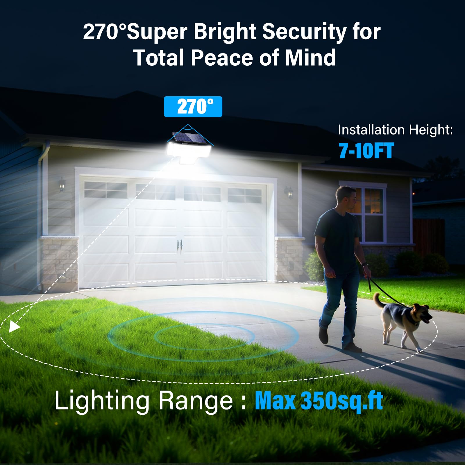 Adewalk solar lights 448 LED beads provide wide 120-degree brightness over 1000 sq ft.