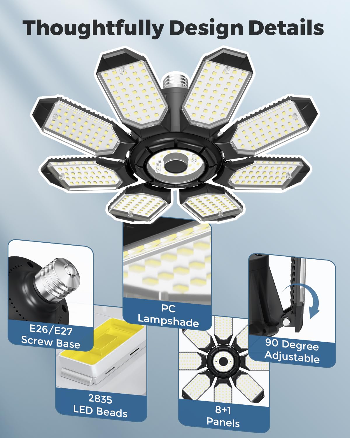 Adiding LED garage light delivers 6500K daylight and CRI 80 for true colors.