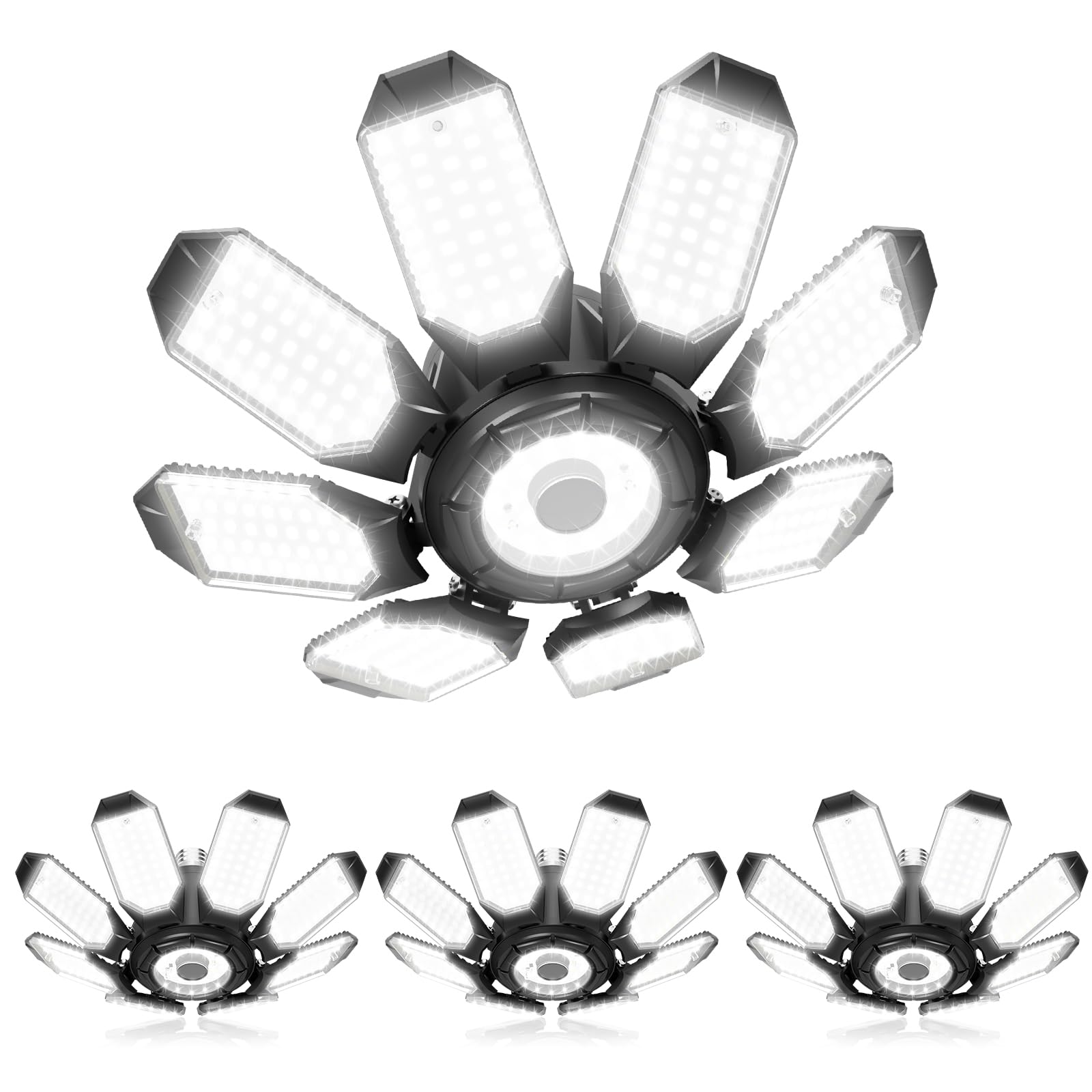 Adiding LED garage light with central LED board for broad, uniform illumination.