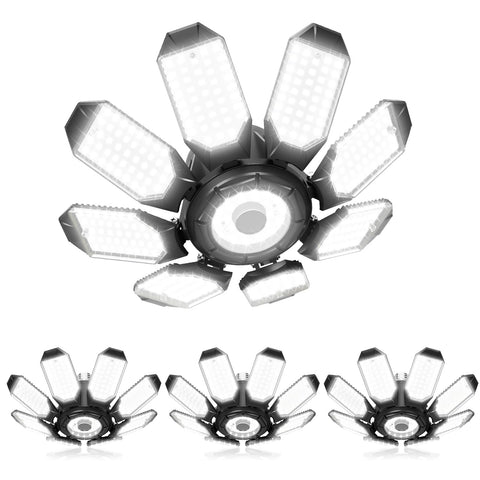 Adiding LED garage light with central LED board for broad, uniform illumination.