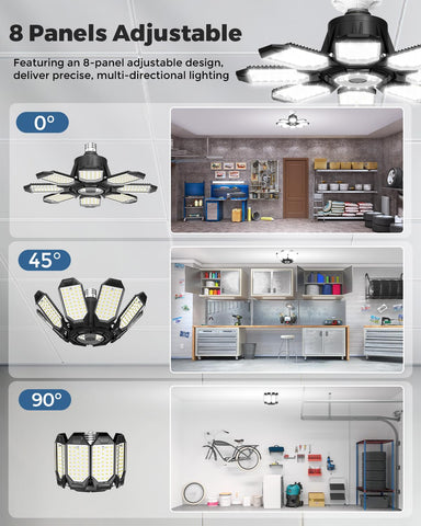 Adiding garage light with standard E26 socket for easy screw-in installation.