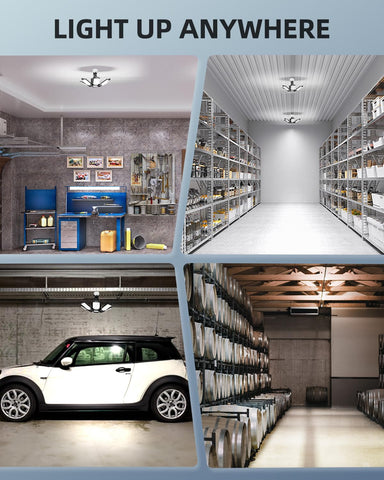 Adiding LED garage light suited for basements, workshops, and utility rooms.