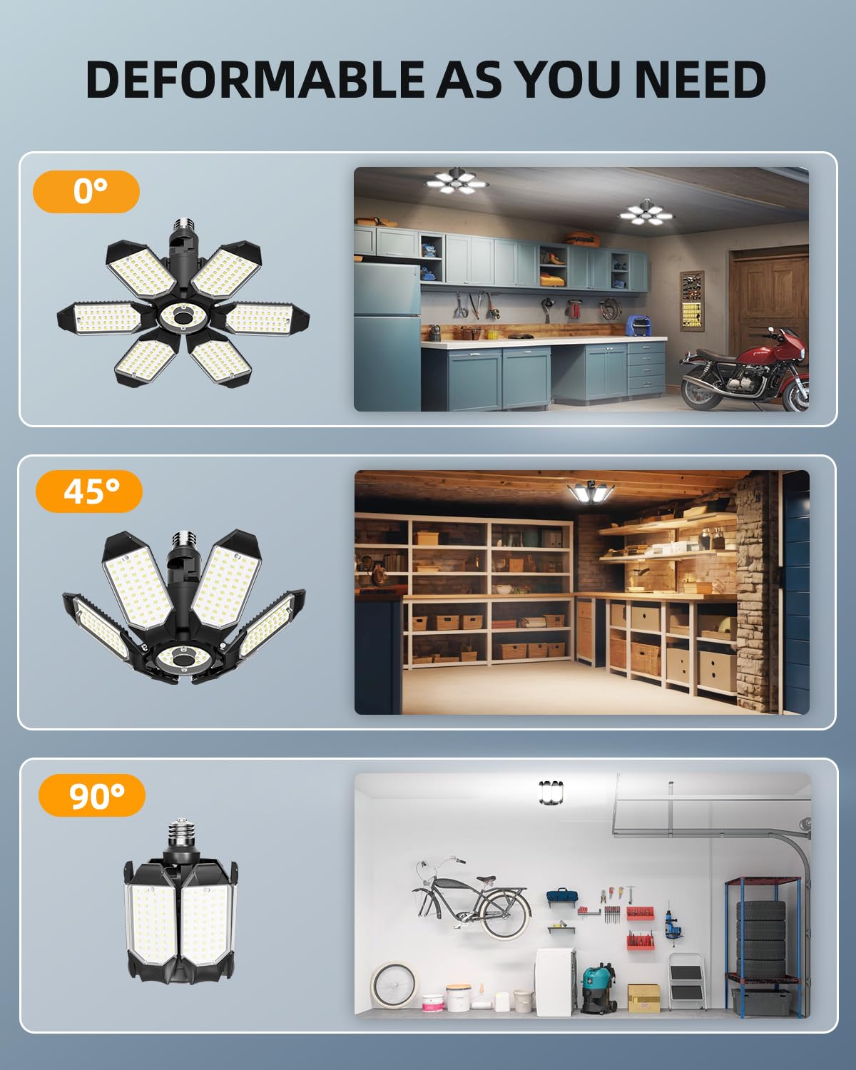 Adiding LED garage light aluminum body for durable, heat-dissipating performance.
